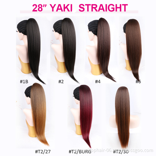 Long Ponytail Yaki Kinky Curly Wrap  For Black Women Straight Synthetic Drawstring Ponytail Hair Extensions